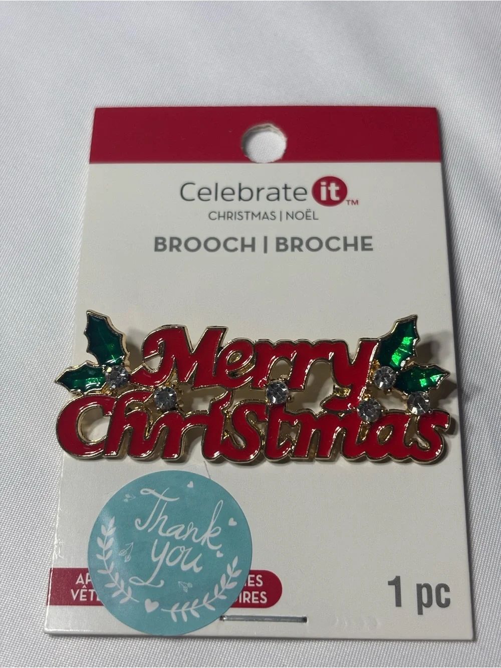 New Celebrate It "Merry Christmas" Festive Brooch - Red & Green